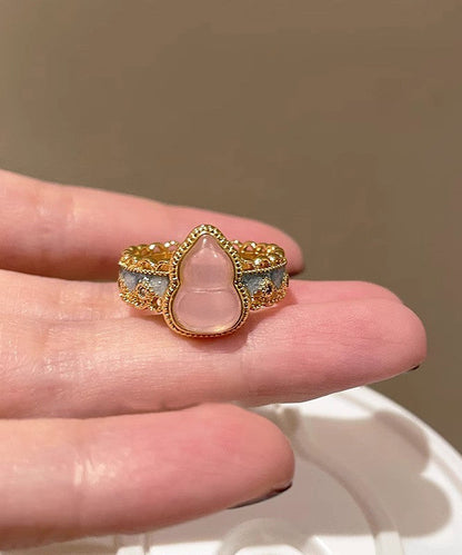 Retro Two-Piece Sterling Lace Rings Gold Silver Open Overgild Set Gourds