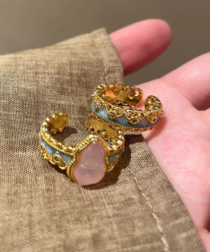 Retro Two-Piece Sterling Lace Rings Gold Silver Open Overgild Set Gourds