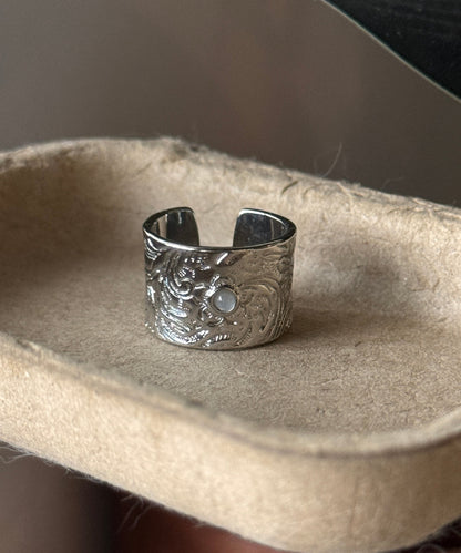 Silver Retro Jade Open Rings Silk Sterling