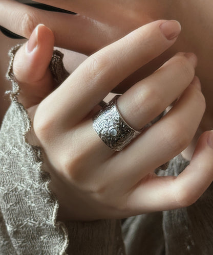 Silver Retro Jade Open Rings Silk Sterling