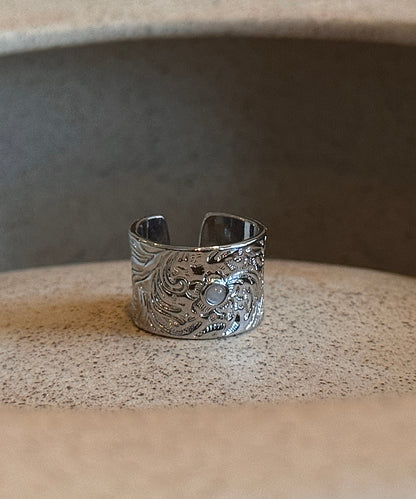 Silver Retro Jade Open Rings Silk Sterling