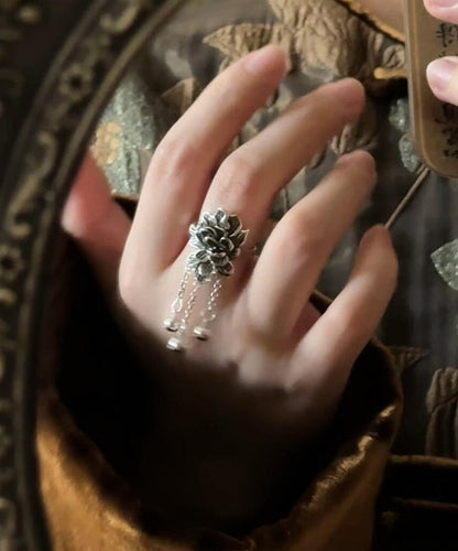Silver Rings Peony Silk Sterling Retro Tassel