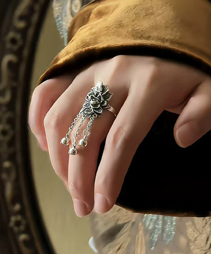 Silver Rings Peony Silk Sterling Retro Tassel