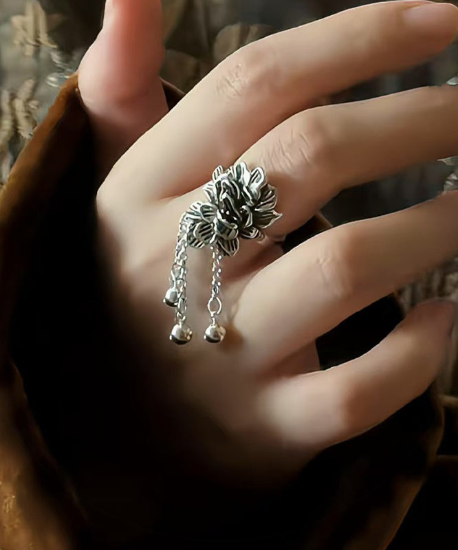 Silver Rings Peony Silk Sterling Retro Tassel