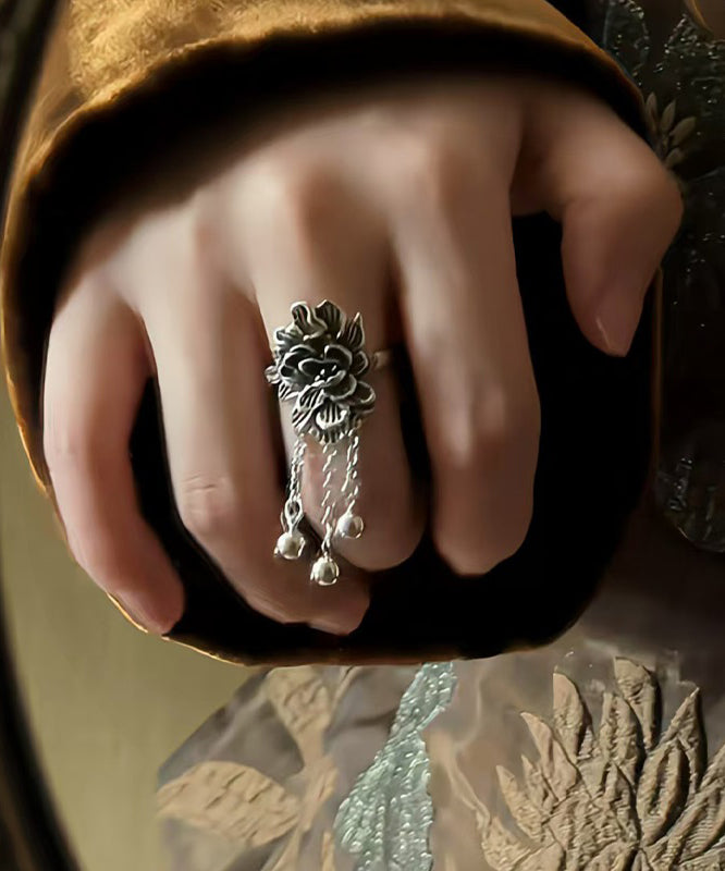Silver Rings Peony Silk Sterling Retro Tassel