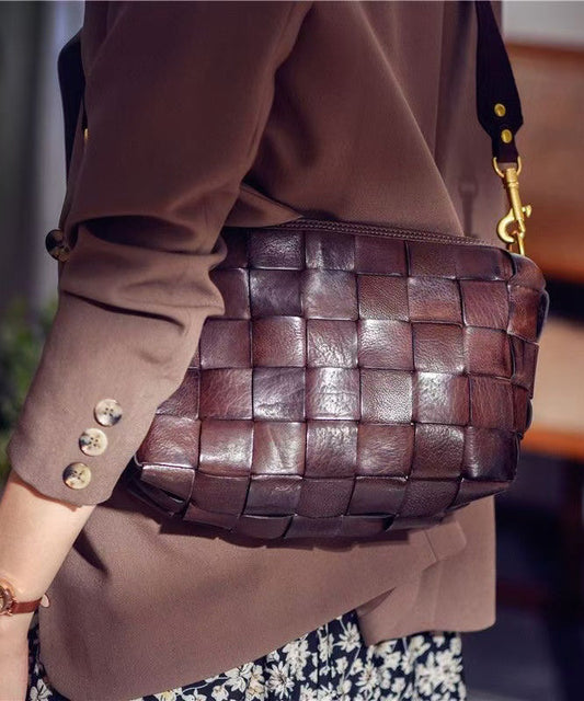 Leather Retro Bags Shoulder Design Weave