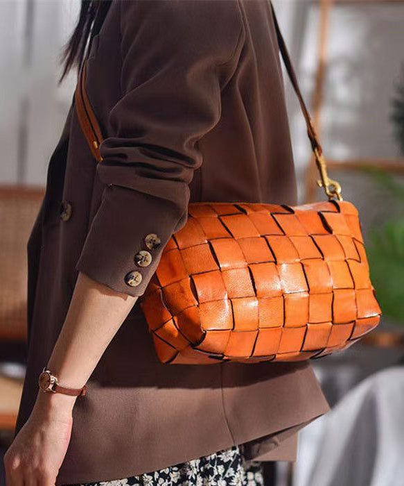 Leather Retro Bags Shoulder Design Weave