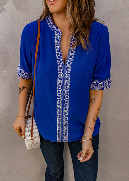 Embroidered Shirts Summer Thin Royal T Blue