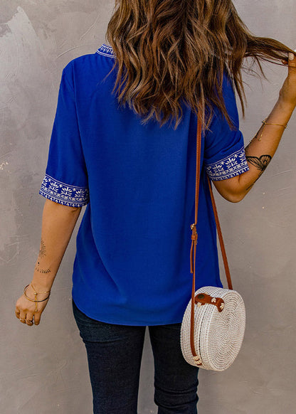 Embroidered Shirts Summer Thin Royal T Blue