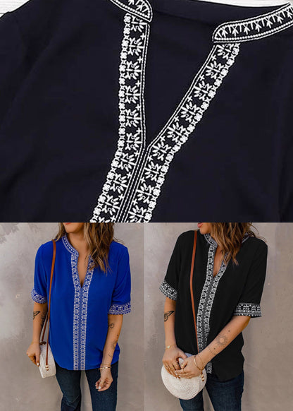 Embroidered Shirts Summer Thin Royal T Blue