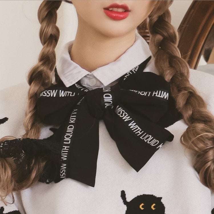 Pull Lolita avec cravate et motif chat noir pour Halloween