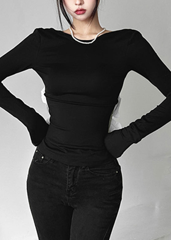 Hollow Backless Black Top Patchwork Out Sexy Fall