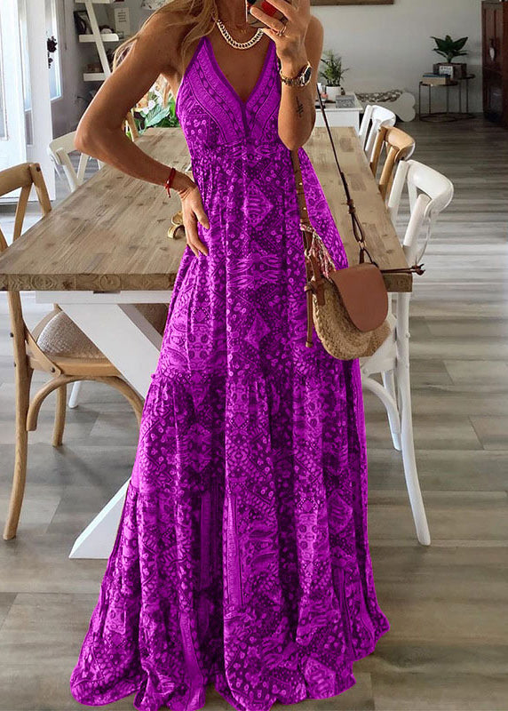 Long V Neck Holiday Sleeveless Sexy Print Dress Spaghetti Green Strap