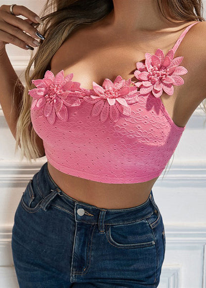 Flower Sexy With Top Shoulder Single Camisole Dimensional Pink
