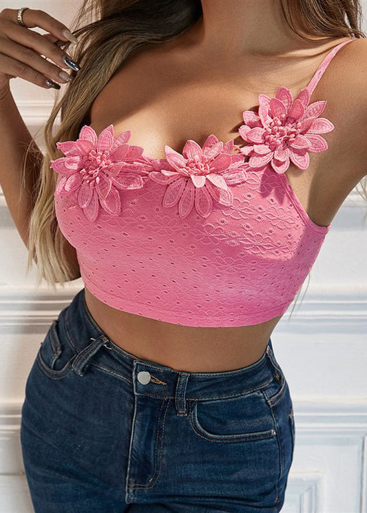 Flower Sexy With Top Shoulder Single Camisole Dimensional Pink