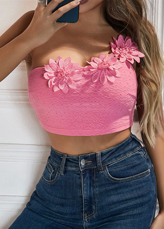Flower Sexy With Top Shoulder Single Camisole Dimensional Pink