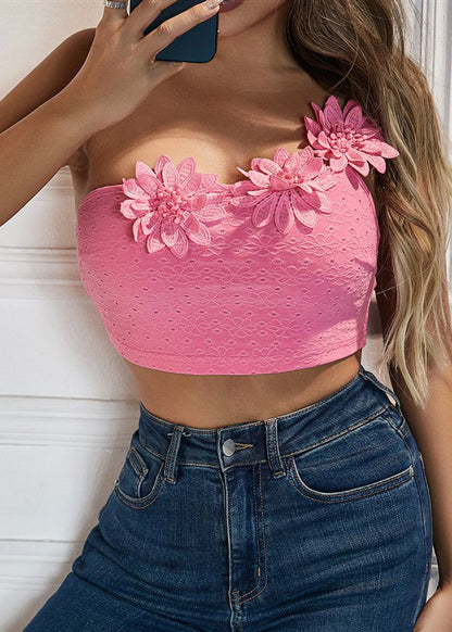 Flower Sexy With Top Shoulder Single Camisole Dimensional Pink