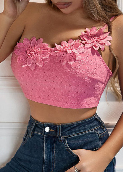 Flower Sexy With Top Shoulder Single Camisole Dimensional Pink