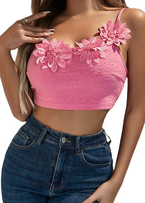 Flower Sexy With Top Shoulder Single Camisole Dimensional Pink