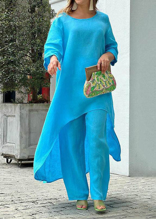 Leg Baby Top Simple Patchwork And Pants Blue Asymmetrical Wide