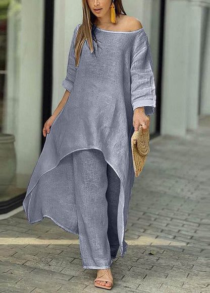 Leg Baby Top Simple Patchwork And Pants Blue Asymmetrical Wide