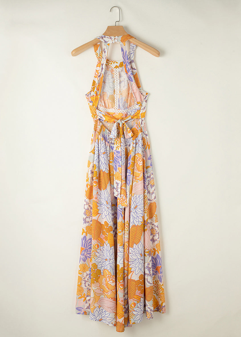 Sleeveless Tunic Dresses Print Colorblock Backless Slim Maxi Fit