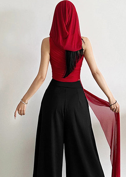 Sleeveless One Asymmetrical Shirt Red Shoulder Slim Fit Tulle
