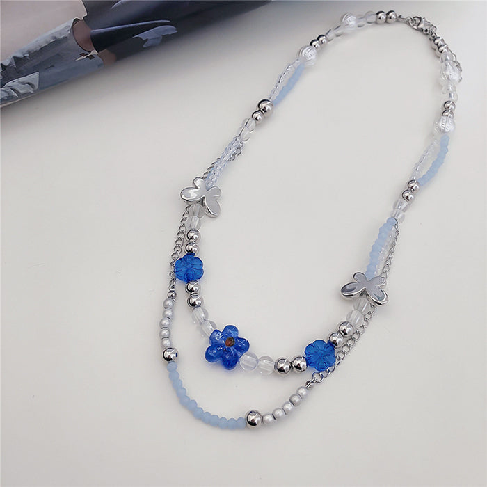 Blue Flowers Beaded Necklace