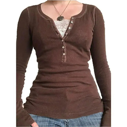 Solid Lace Button Top