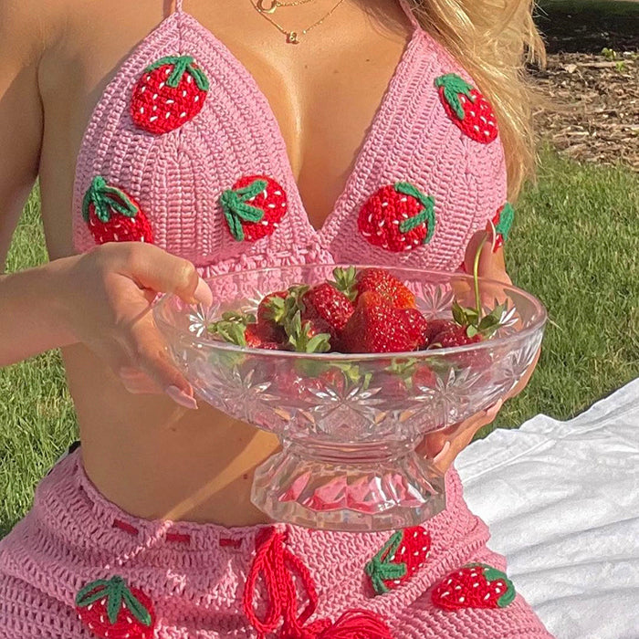 Strawberry Crochet Top and Skirt Set