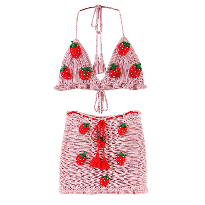 Strawberry Crochet Top and Skirt Set