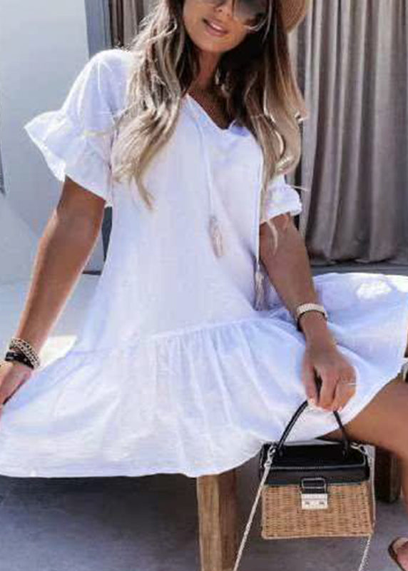 Neck Vacation Baby Patchwork Summer Blue Style V Dresses Mid