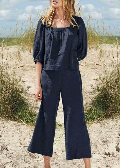 Top Set Square Pants Style And Khaki Pieces Crop Half Two Collar