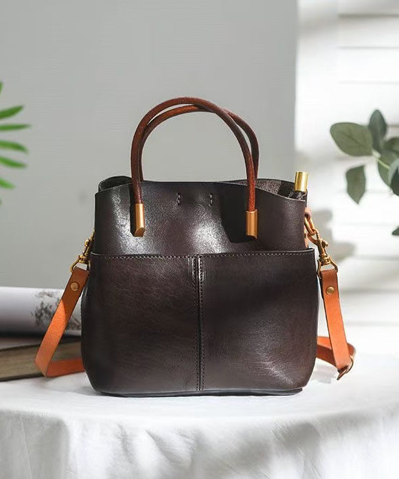 Style Large Durable Leather Orange Handbag Tote