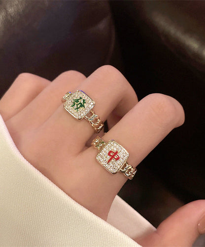 Set Stylish Alloy Rings Mahjong Zircon Two-Piece