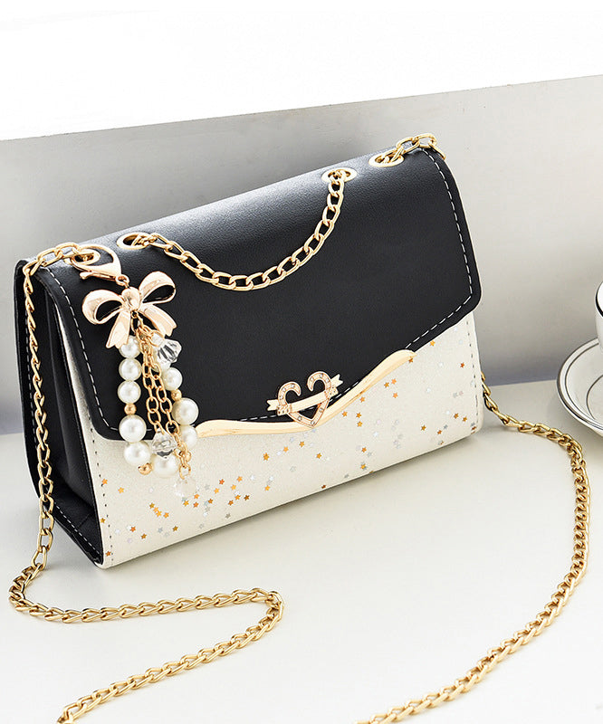 Faux Flap Leather Linked Stylish Chain Bag Beige