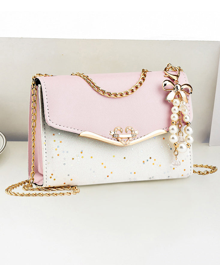 Faux Flap Leather Linked Stylish Chain Bag Beige