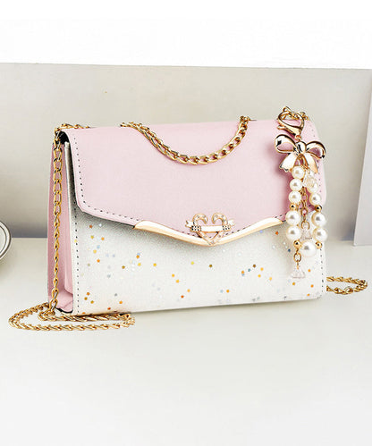 Faux Flap Leather Linked Stylish Chain Bag Beige