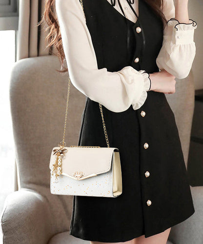 Faux Flap Leather Linked Stylish Chain Bag Beige