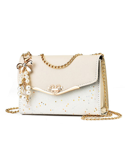 Faux Flap Leather Linked Stylish Chain Bag Beige