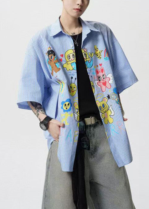 Shirts Pan Cotton Print Collar Stylish Blue Peter Summer Mens