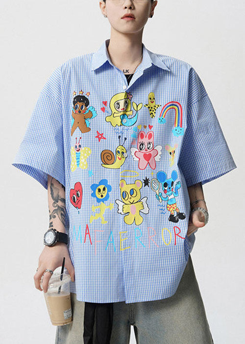 Shirts Pan Cotton Print Collar Stylish Blue Peter Summer Mens