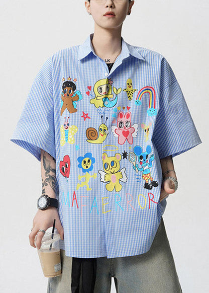 Shirts Pan Cotton Print Collar Stylish Blue Peter Summer Mens