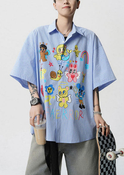 Shirts Pan Cotton Print Collar Stylish Blue Peter Summer Mens