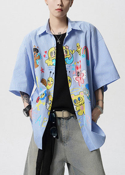 Shirts Pan Cotton Print Collar Stylish Blue Peter Summer Mens