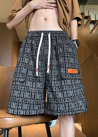 Elastic Green Shorts Waist Cotton Summer Pockets Print Stylish Men