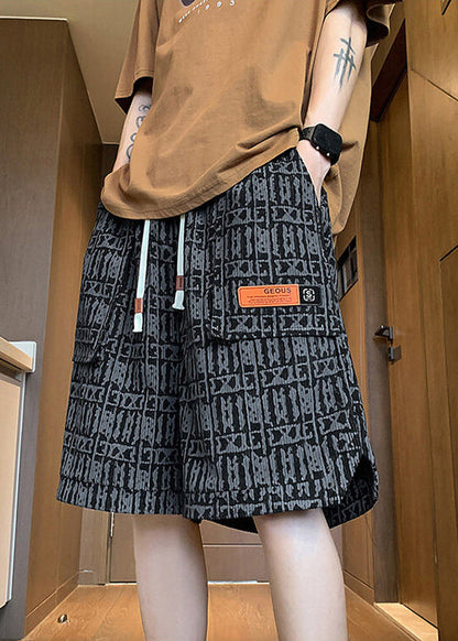 Elastic Green Shorts Waist Cotton Summer Pockets Print Stylish Men