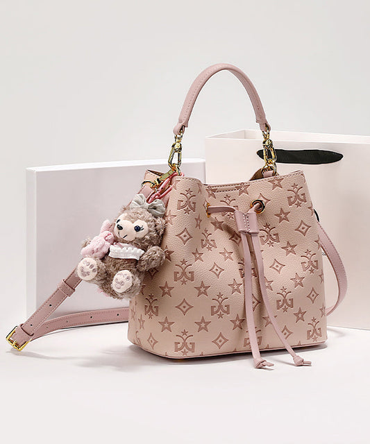 Bucket Embossed Leather Pink Bag Calf Stylish
