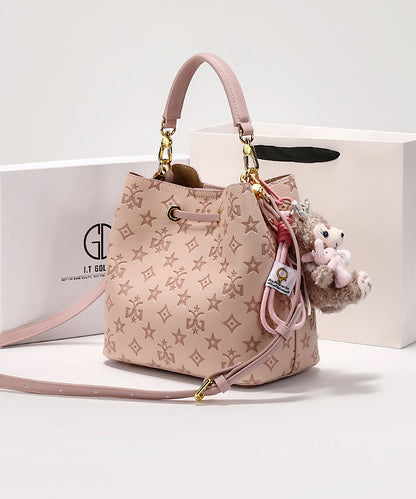 Bucket Embossed Leather Pink Bag Calf Stylish