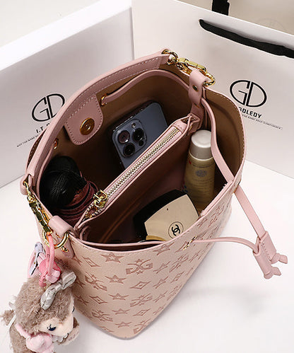 Bucket Embossed Leather Pink Bag Calf Stylish